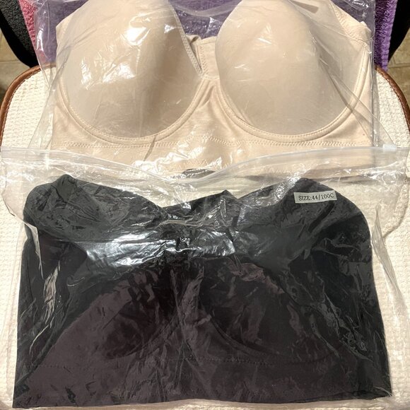 NWT 2 BESMISEEA Deep Cup BRAS Hide Back Fat w/SHAPEWARE inc. NUDE/BLACK SZ 44C - Picture 1 of 8